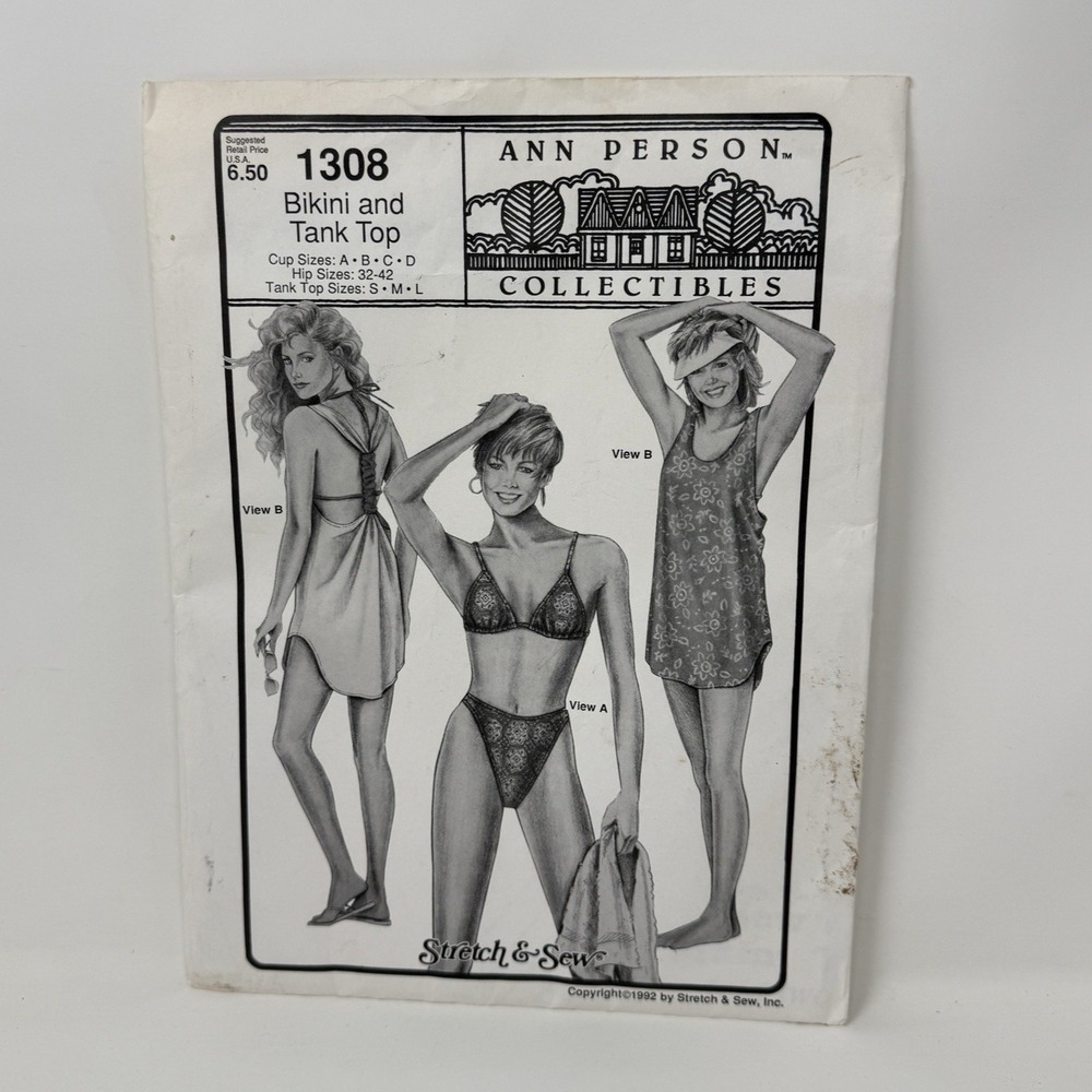 New Stretch & Sew by Ann Person 1992 Bikini & Tank Sewing Pattern Uncut #1308